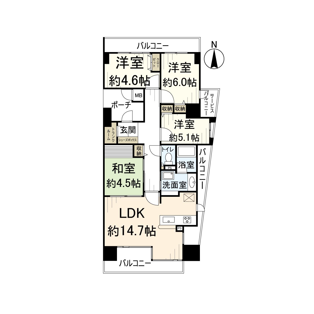 建築面積：81.98平方公尺，3LDK。