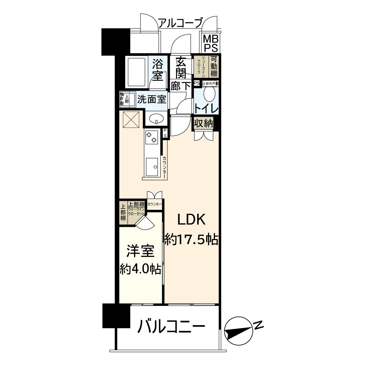 实际使用面积：43.05平米，阳台面积：7.47平米，1LDK。