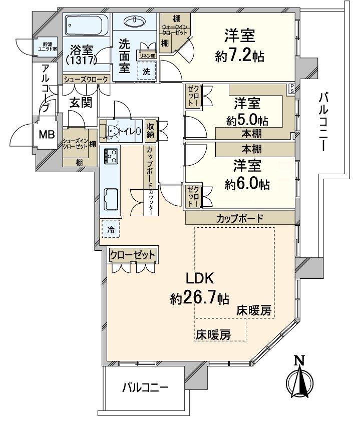 户型平面图(东南边角房、3LDK)　　　　