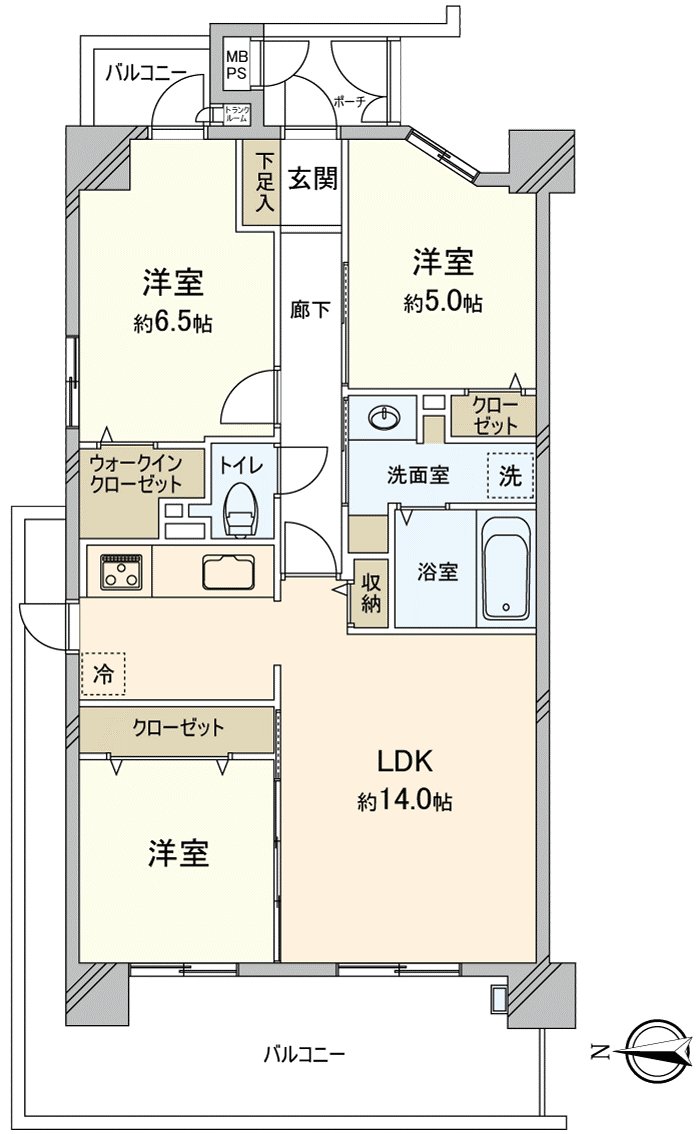 [房型图]是实际使用面积69.36平米3LDK