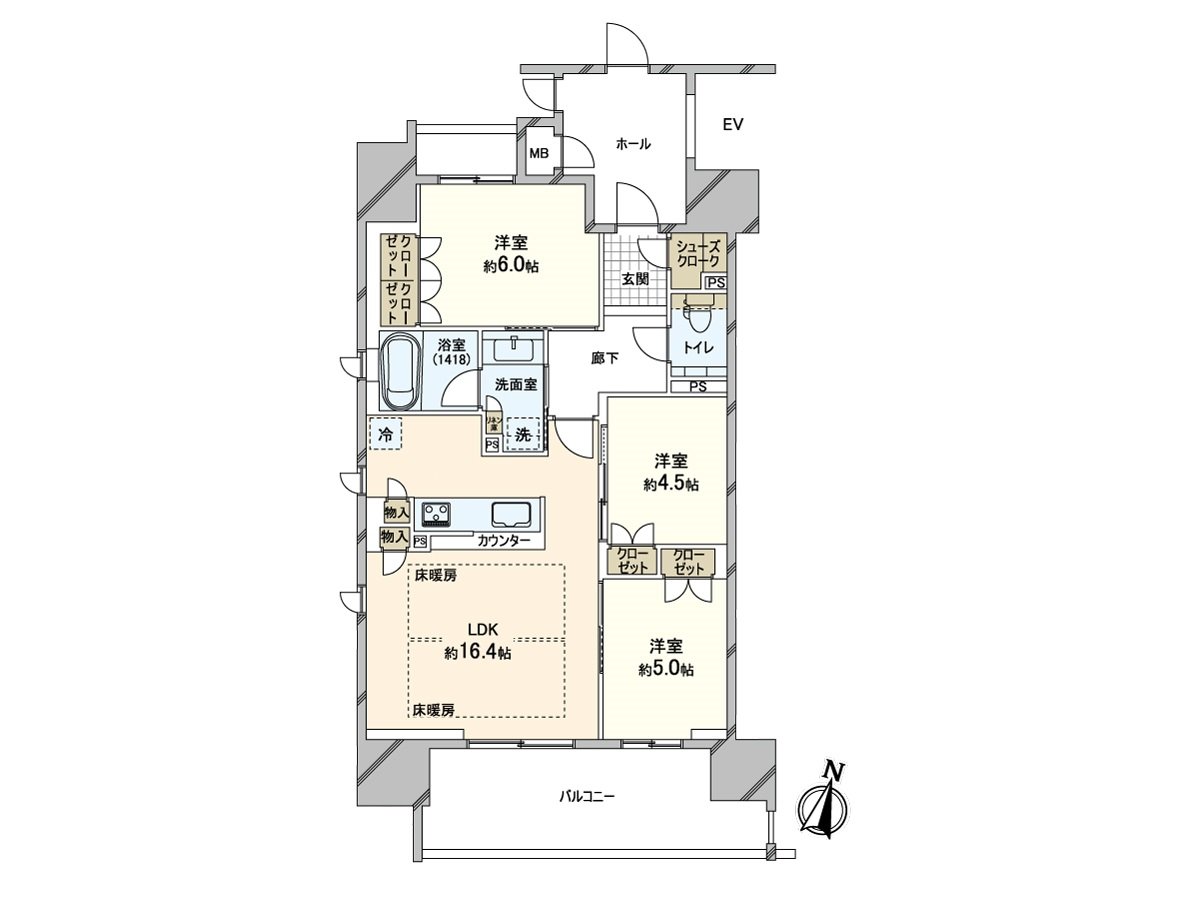 实际使用面积：是73.75平米3LDK的房型