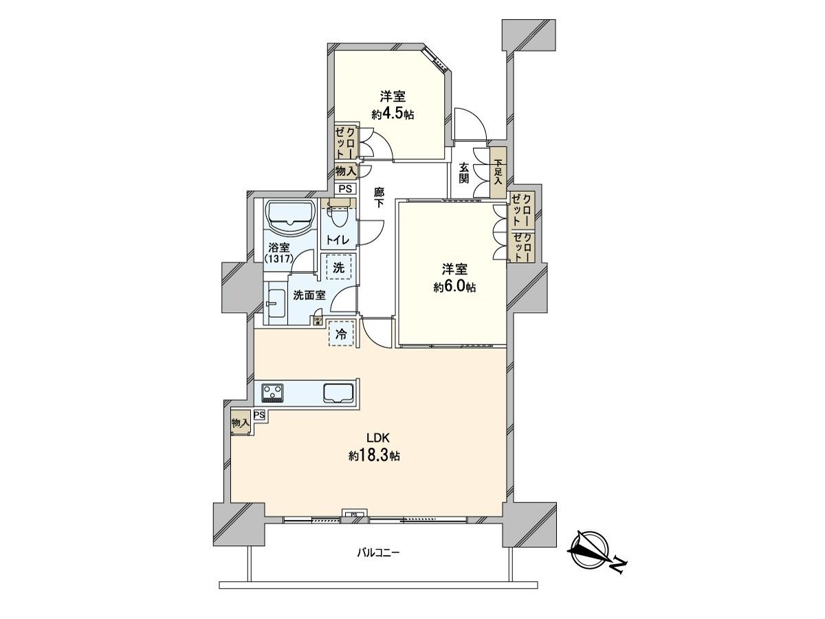 私人使用面積：65.09平方公尺、2LDK的房型