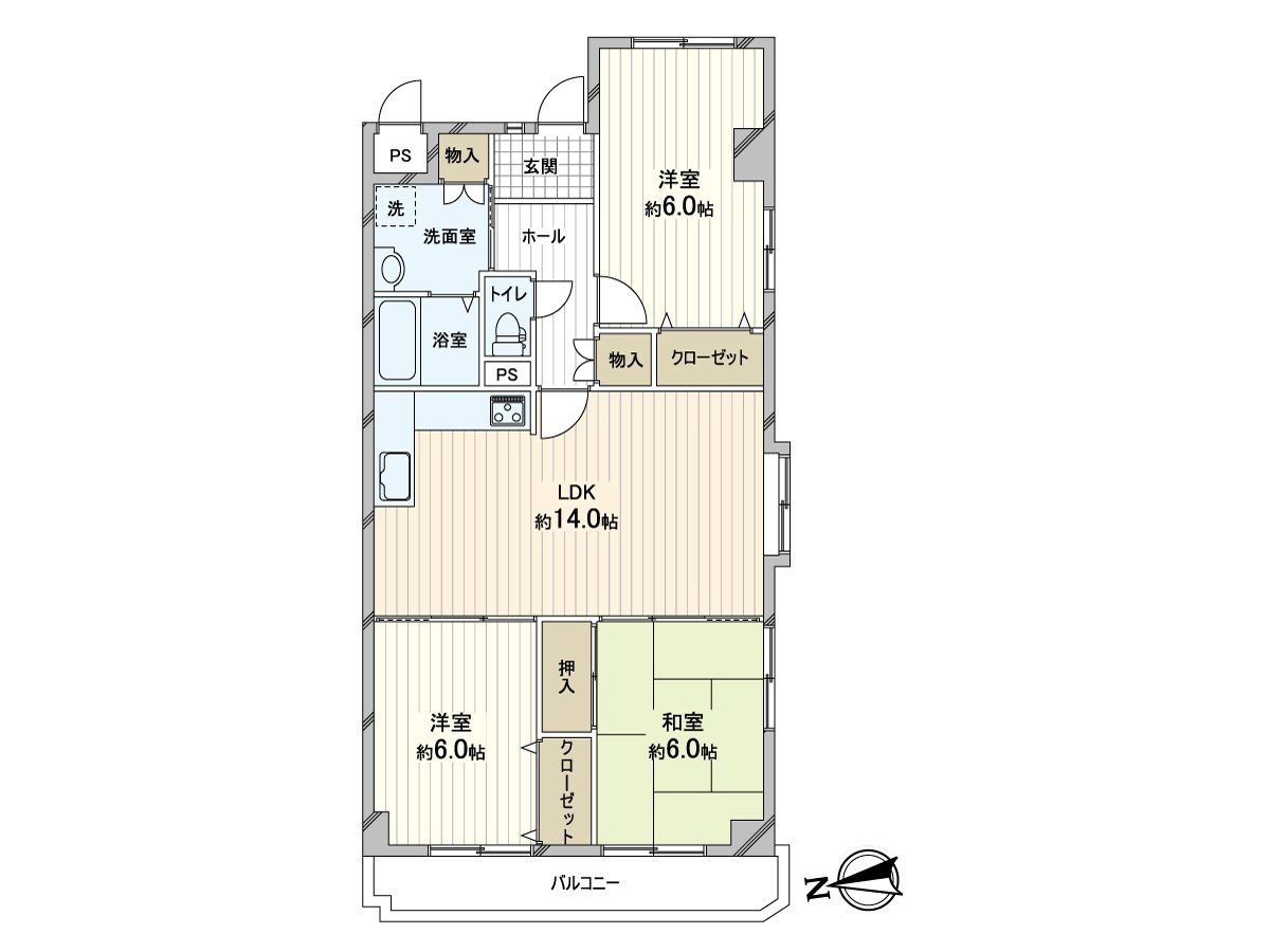 Plan of the 3LDK of exclusive area 74.92 square meters