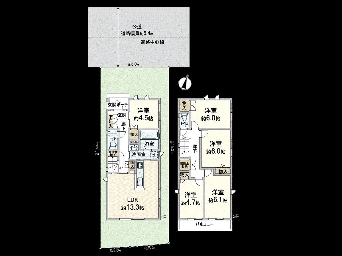 It is 2 stories of 5LDK.