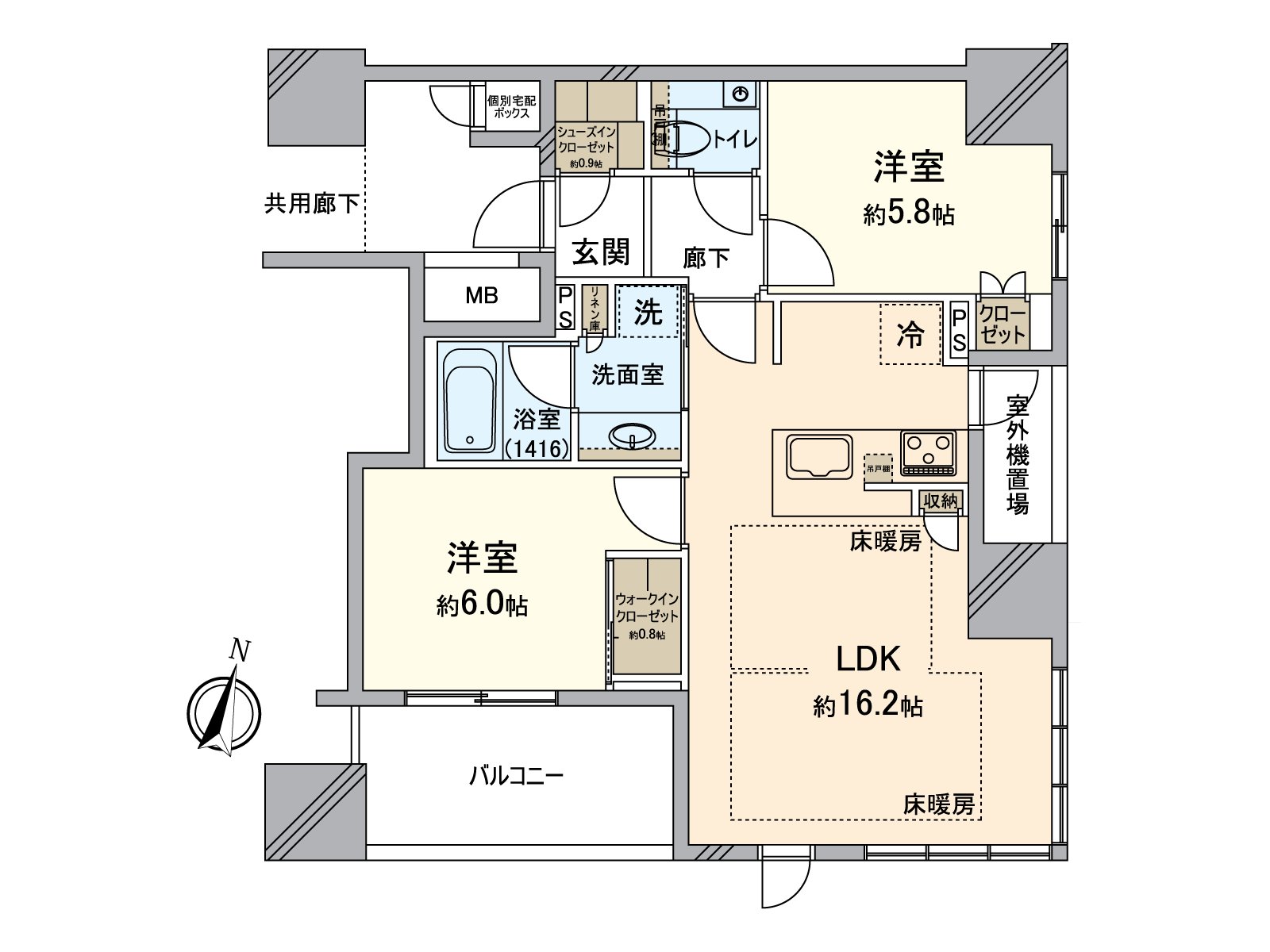 在2LDK有嵌入式衣櫃的間取