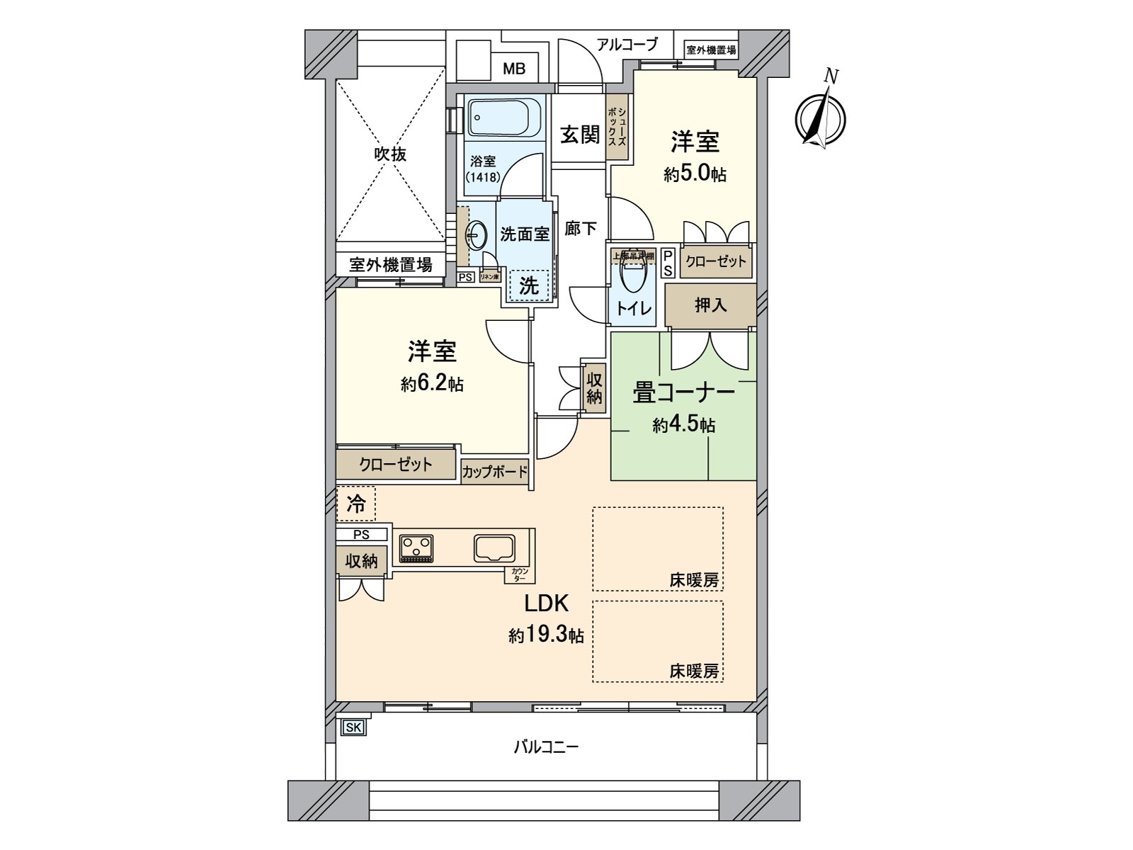 有75平方公尺超過2LDK+榻榻米角的舒適的間取