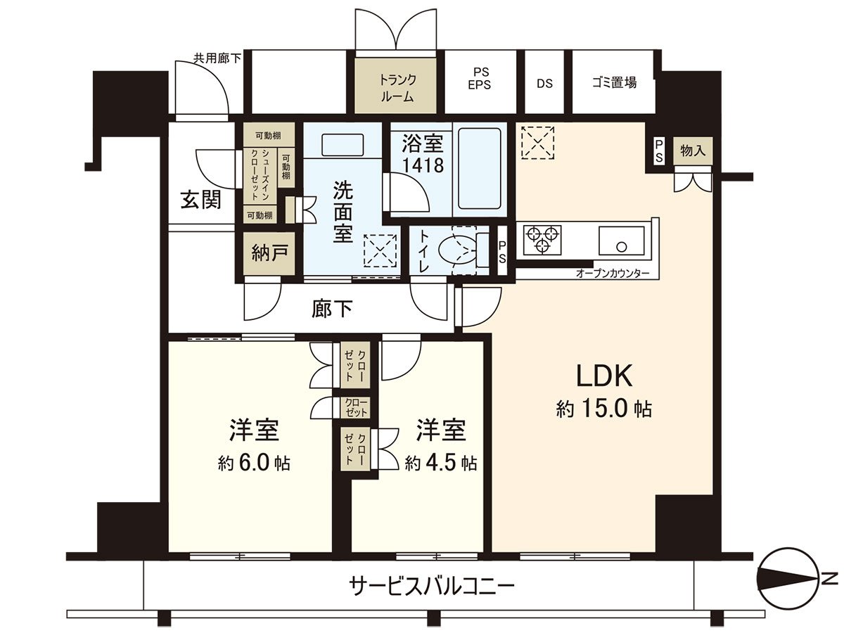 16楼部分，SIC、储藏室等的多彩的收纳被设定的2LDK住戸。