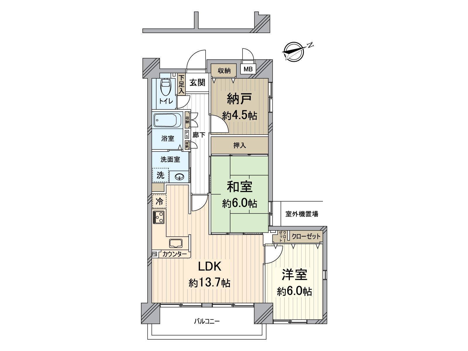 超過6張塌塌米面積被在全居室確保的東北採光房。