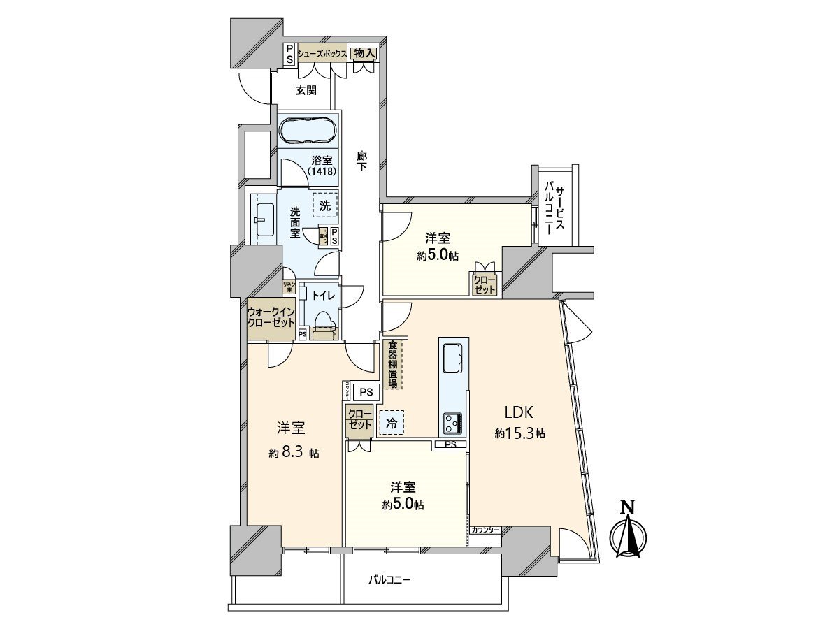 得到広々使的3LDK的房型