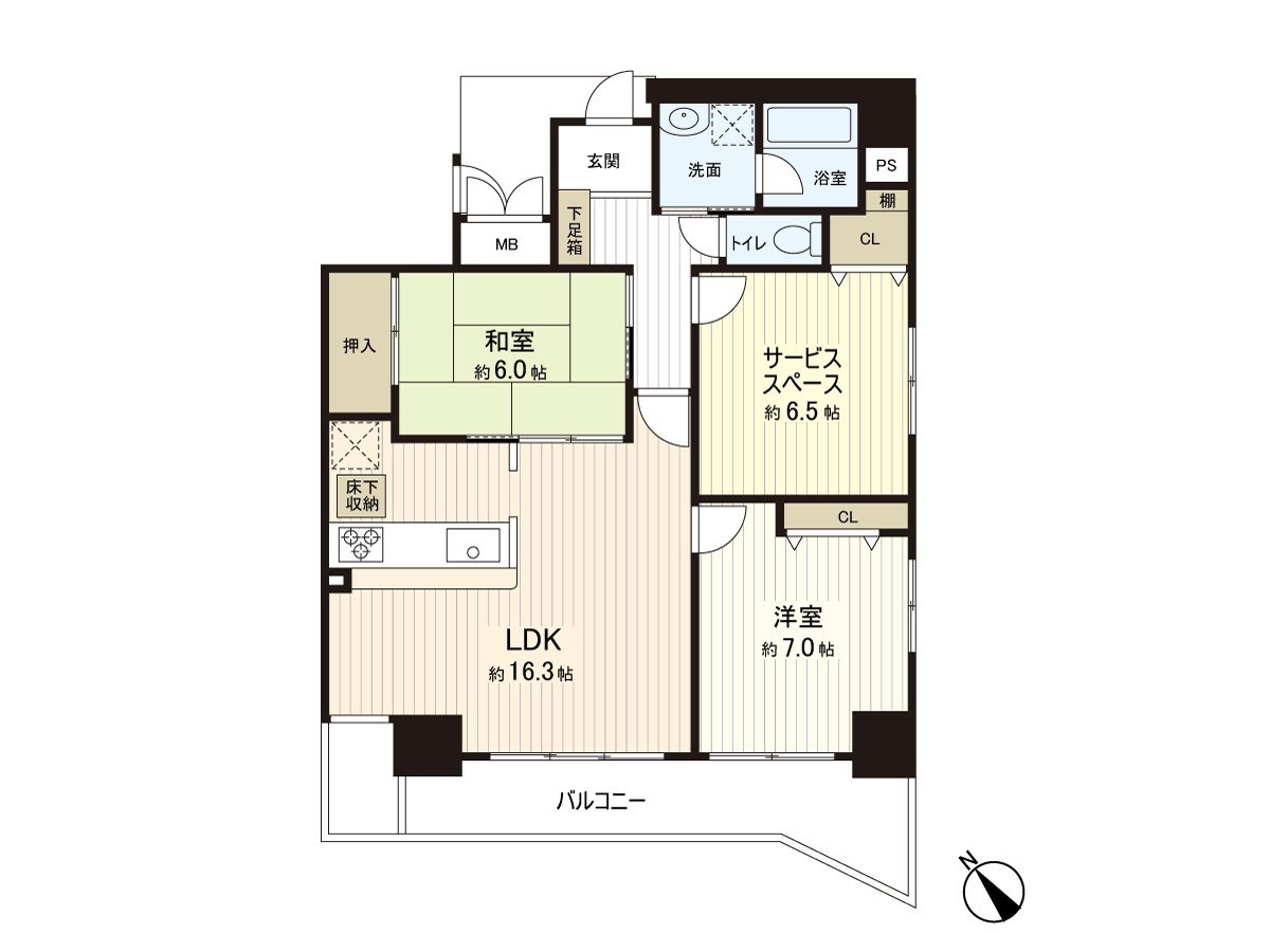 It is corner unit of floor plan 2SLDK exclusive area/about 76.80 square meters, terrace area/about 11.17 square meters Southwest Orientation
