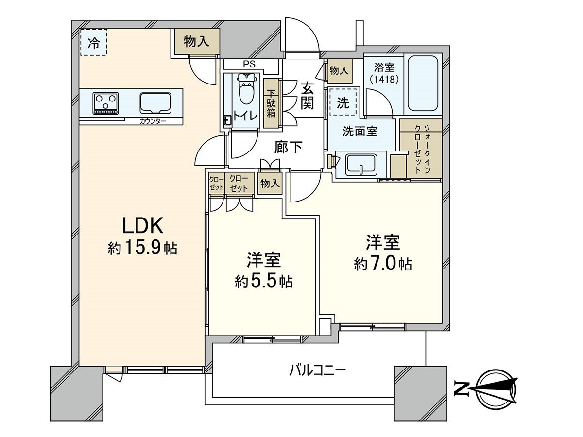 It is a room of 2LDK of 63.82 square meters of exclusive area. There is abundant storage space including a storeroom and the each room storing. The room is had an errand of very carefully.