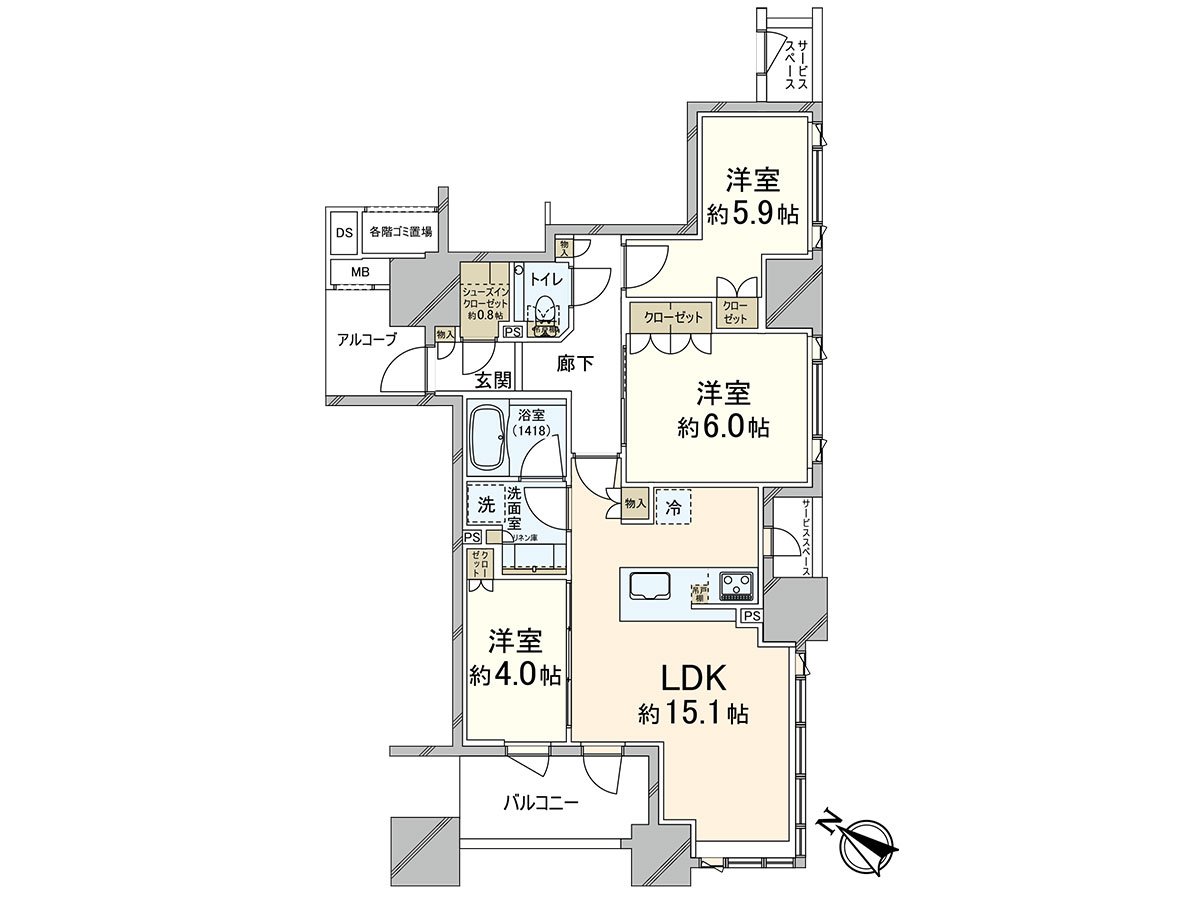 Plan of the exclusive area 70.29 square meters 3LDK. A view is good because of Southwest Corner Unit.