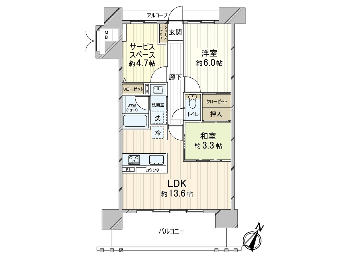 ●私人使用面積/60.60平方公尺，2SLDK的房型
