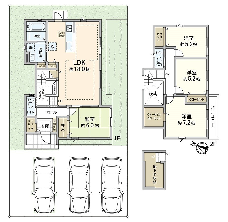 ・有約18張塌塌米LDK，有半地下收納，嵌入式衣櫃