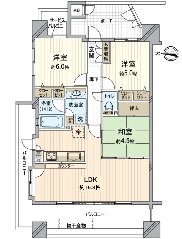 變成3LDK的西北邊間。