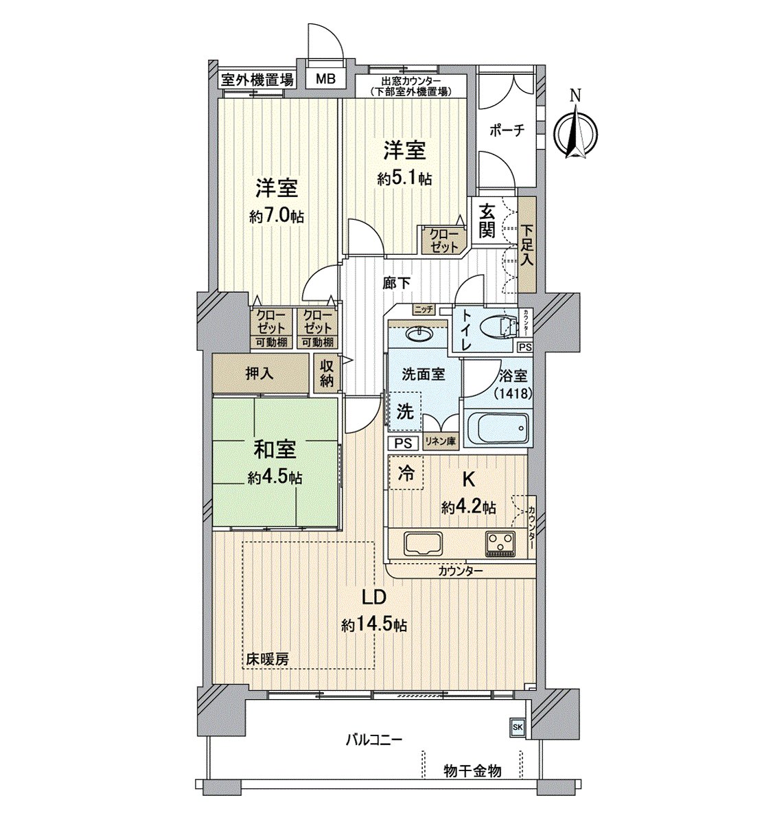 私人使用面積80.37平方公尺，LDK約18.7張塌塌米