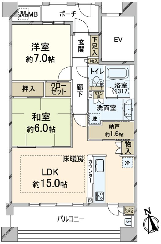是2LDK 66.32平方公尺的房間。
