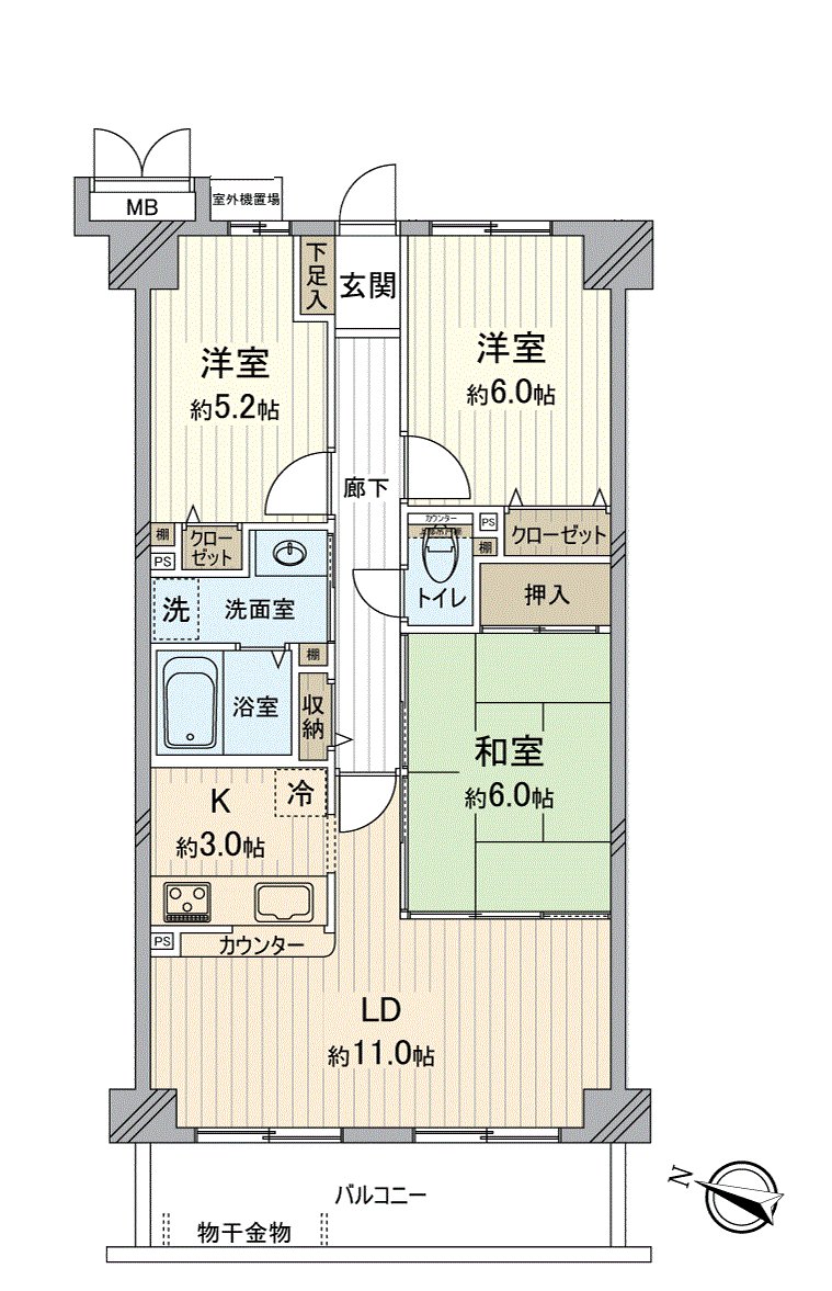 3LDK，私人使用面積69.00平方公尺