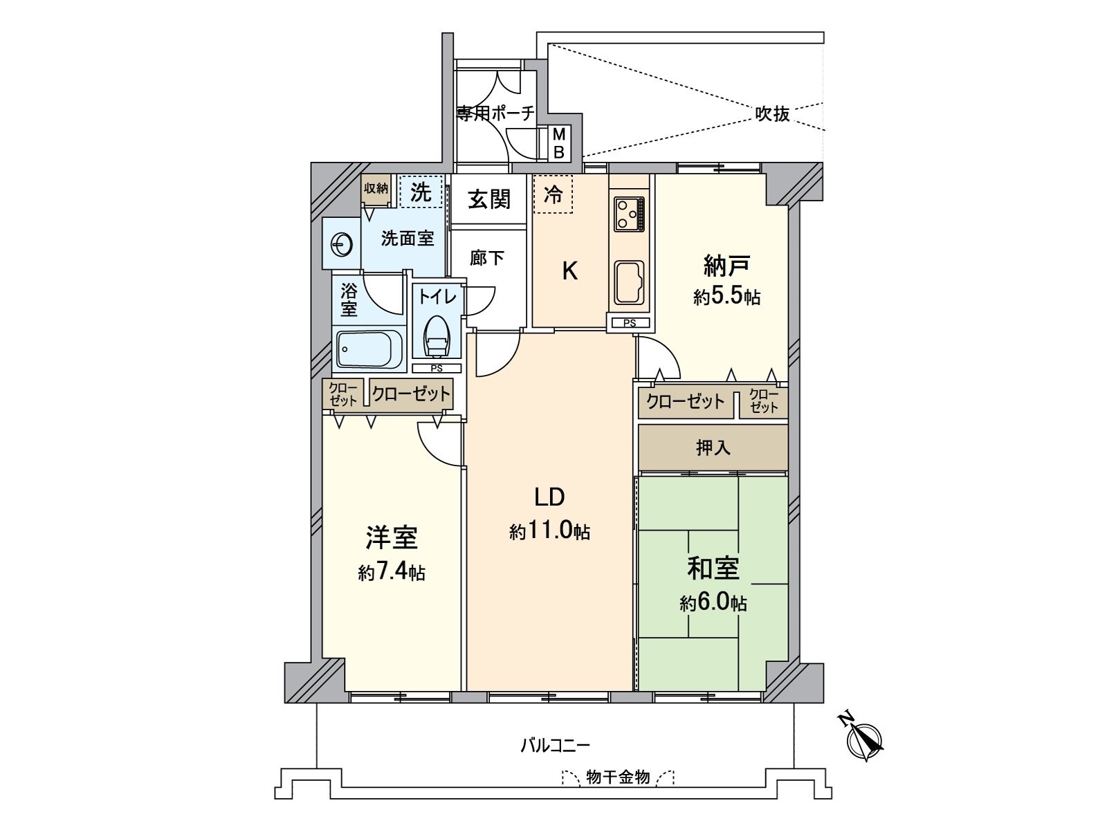 是2SLDK的房型。室内礼貌地是使用。