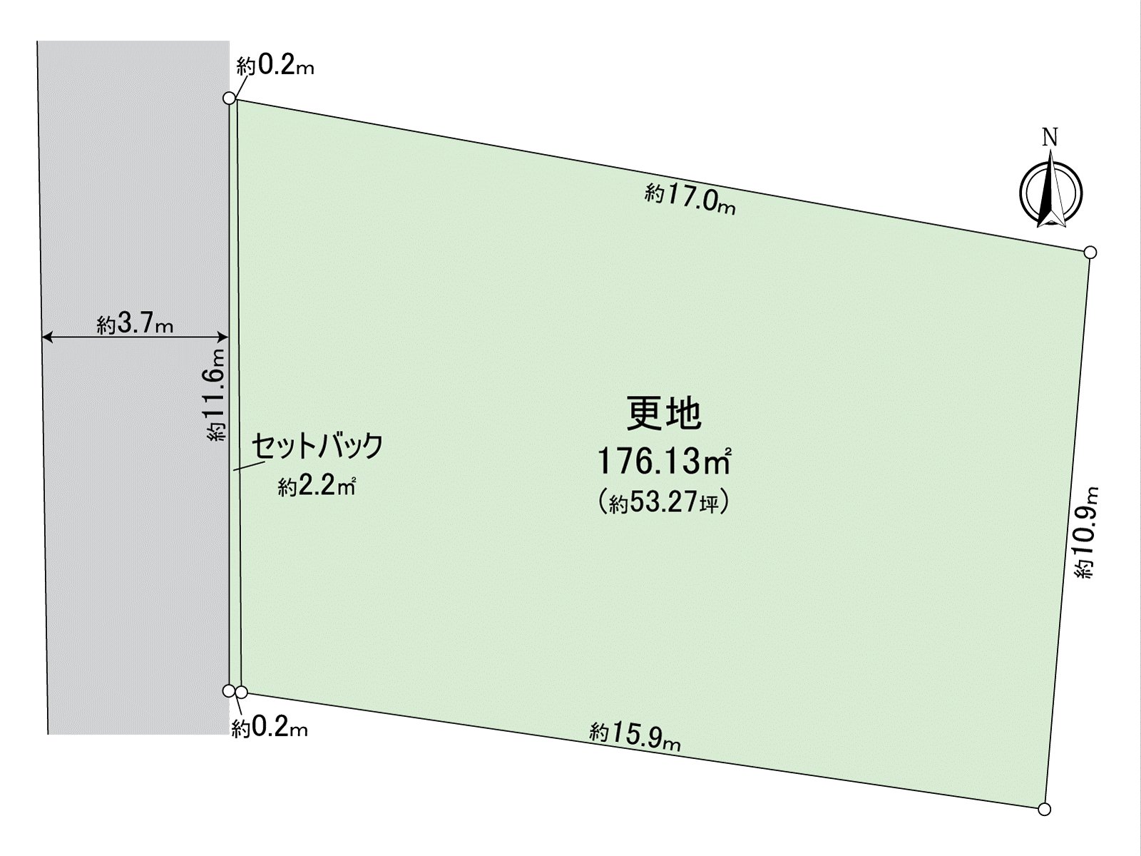 有土地面積約53.27坪(176.13平方公尺)。
