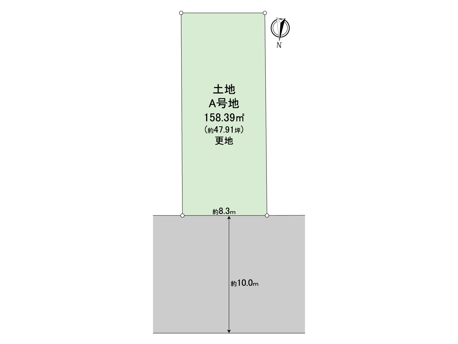 About 158.39 square meters of Land area. It is not Land with the property condition.