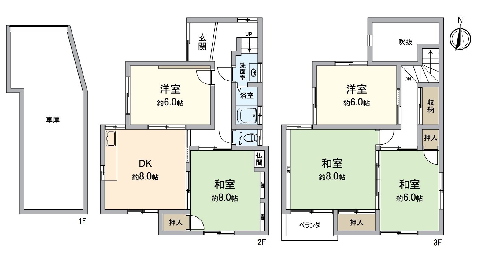 1楼在5DK的房型是车库。