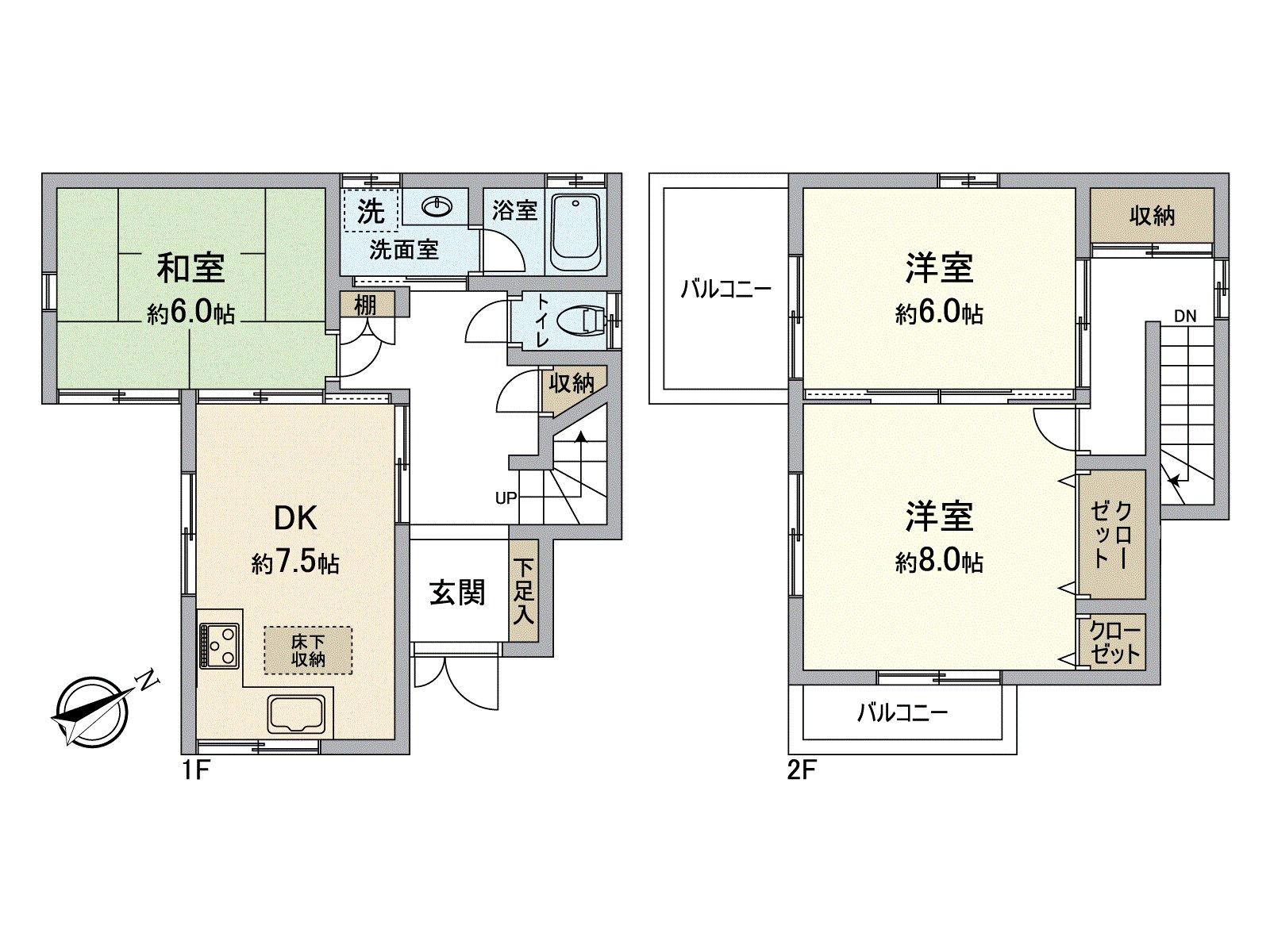 Plan of 3Dk, parking one are possible (there are Depending on car type restrictions)