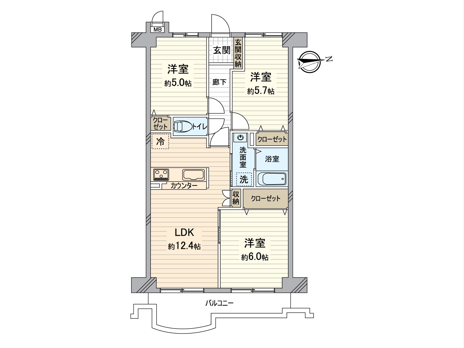 3LDK的房型，东面朝向的阳台
