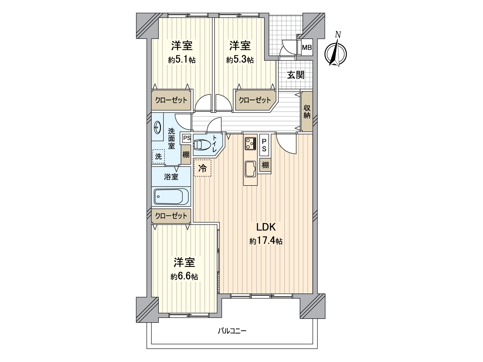 Plan of the 3LDK, Facing South Terrace