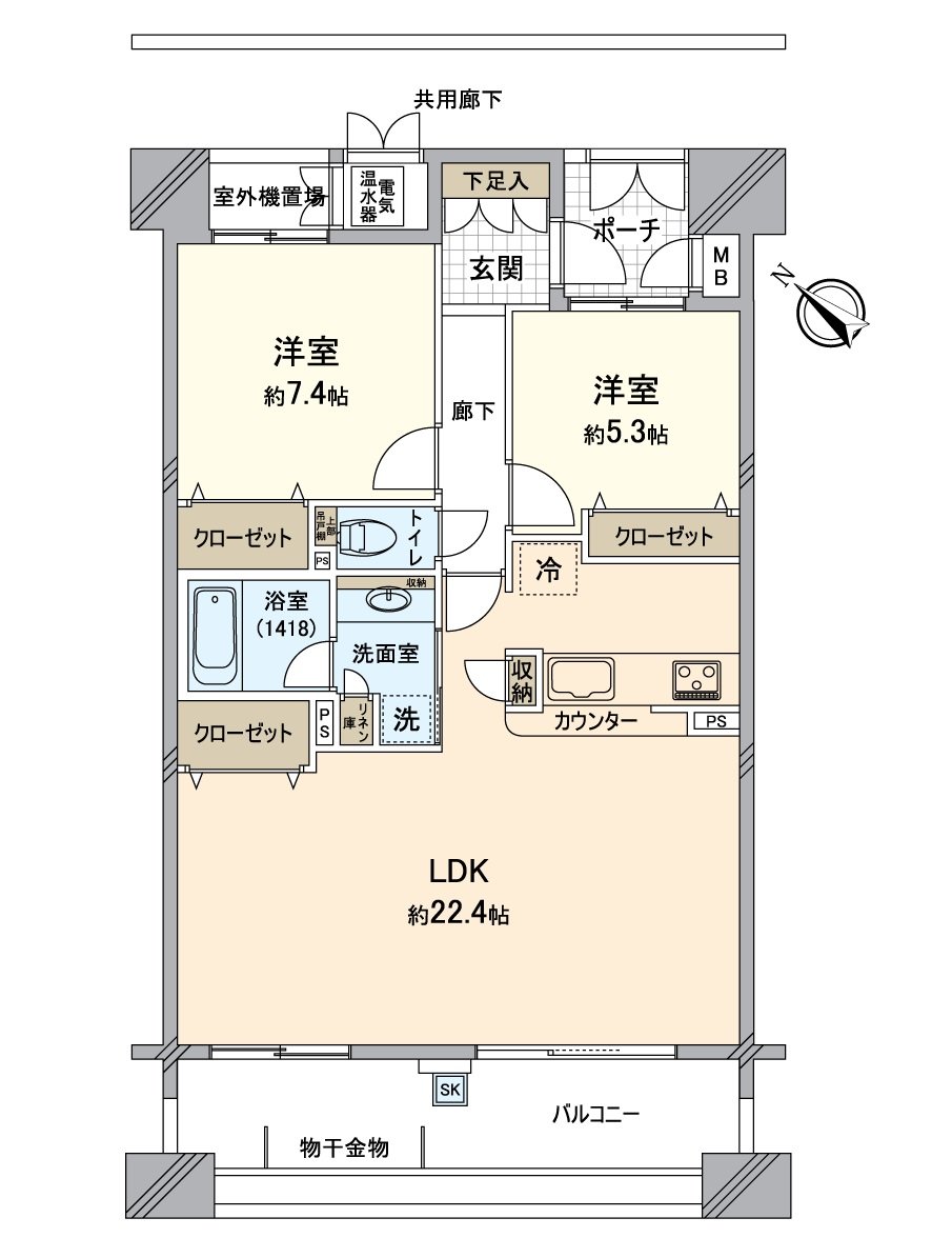 Floor plan. As it is LDK about 22.4 tatami, I relax relaxedly, and it is possible.