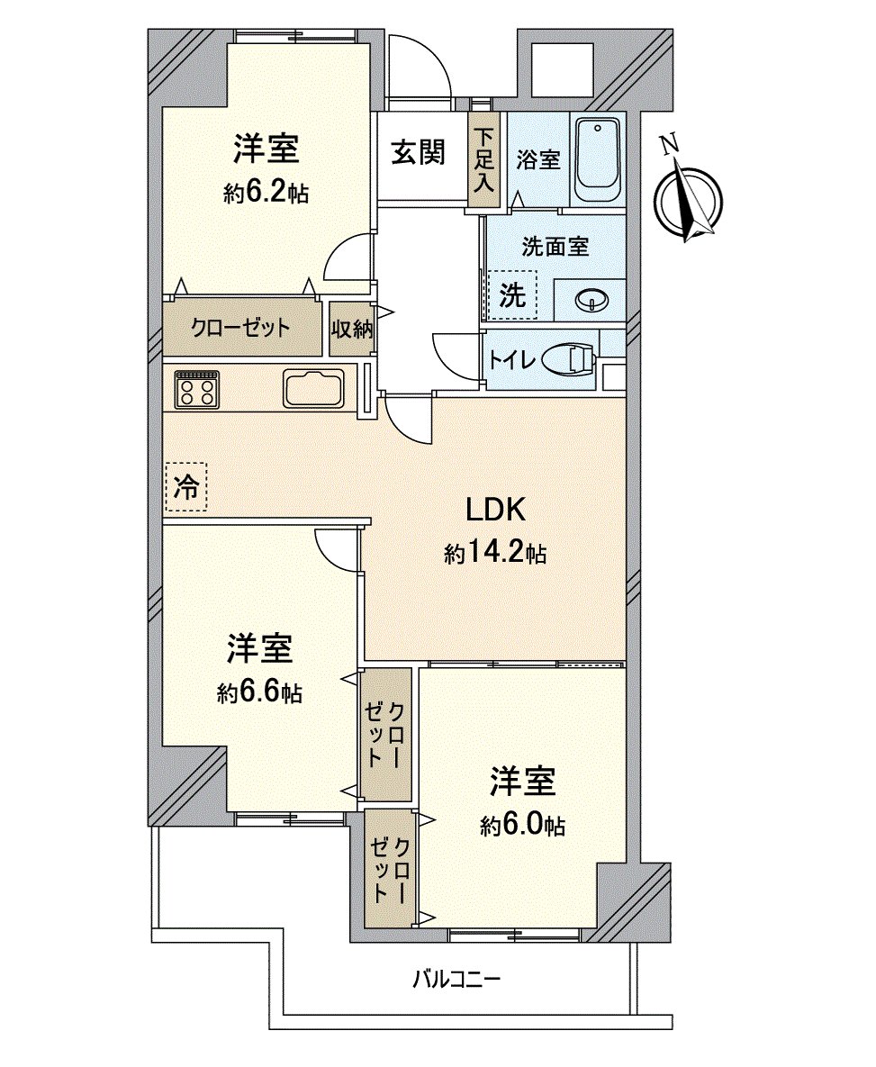 69.95平方公尺的3LDK的房型