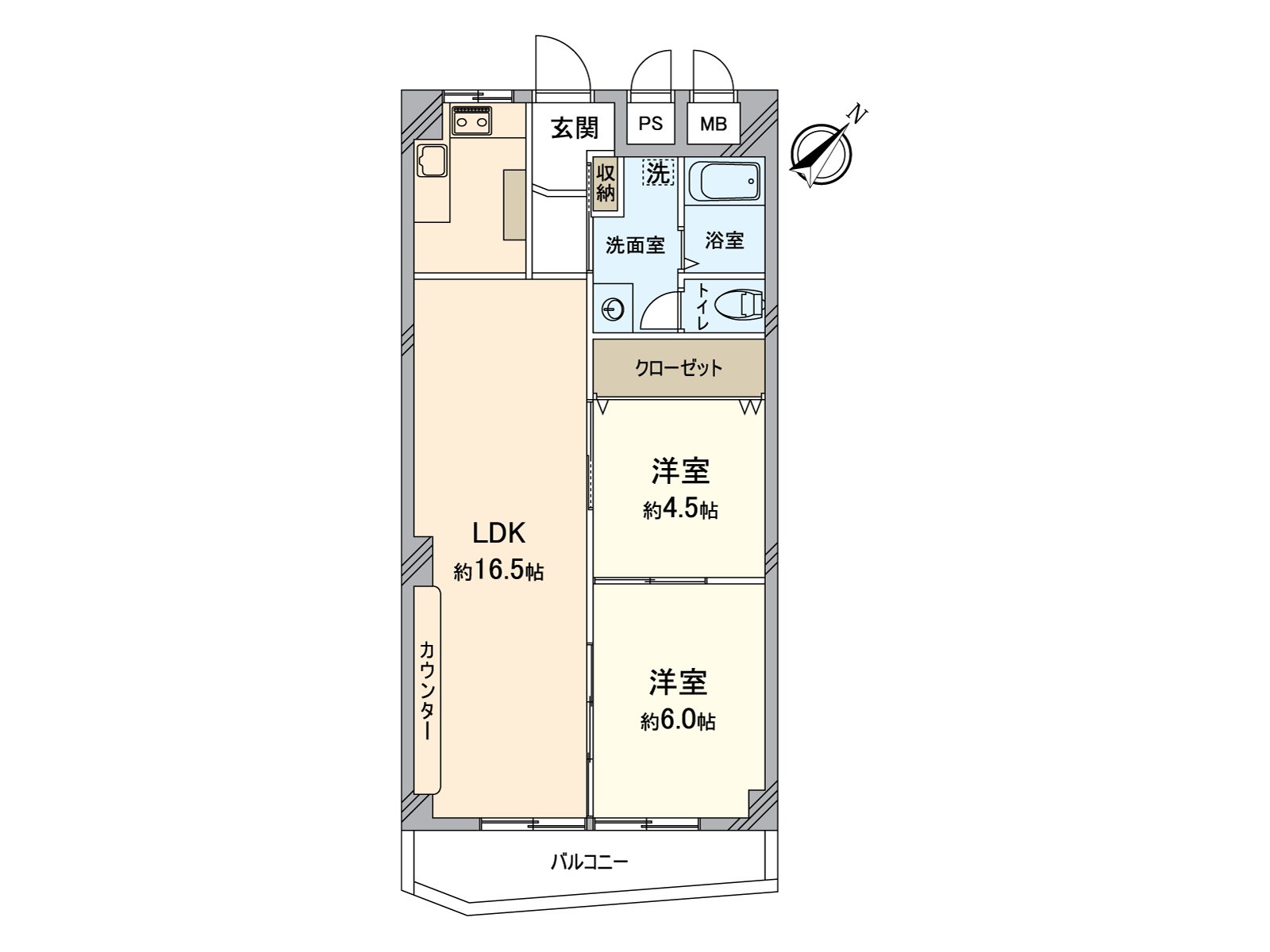 Plan of 2LDK, Southeast Orientation Terrace