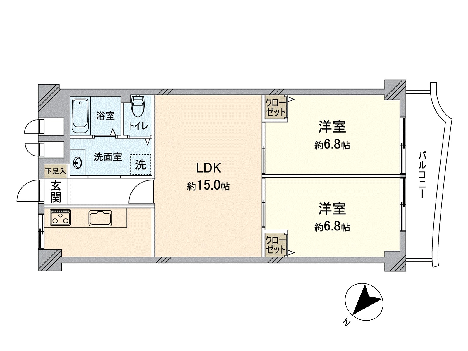 2LDK的房型，南西阳台