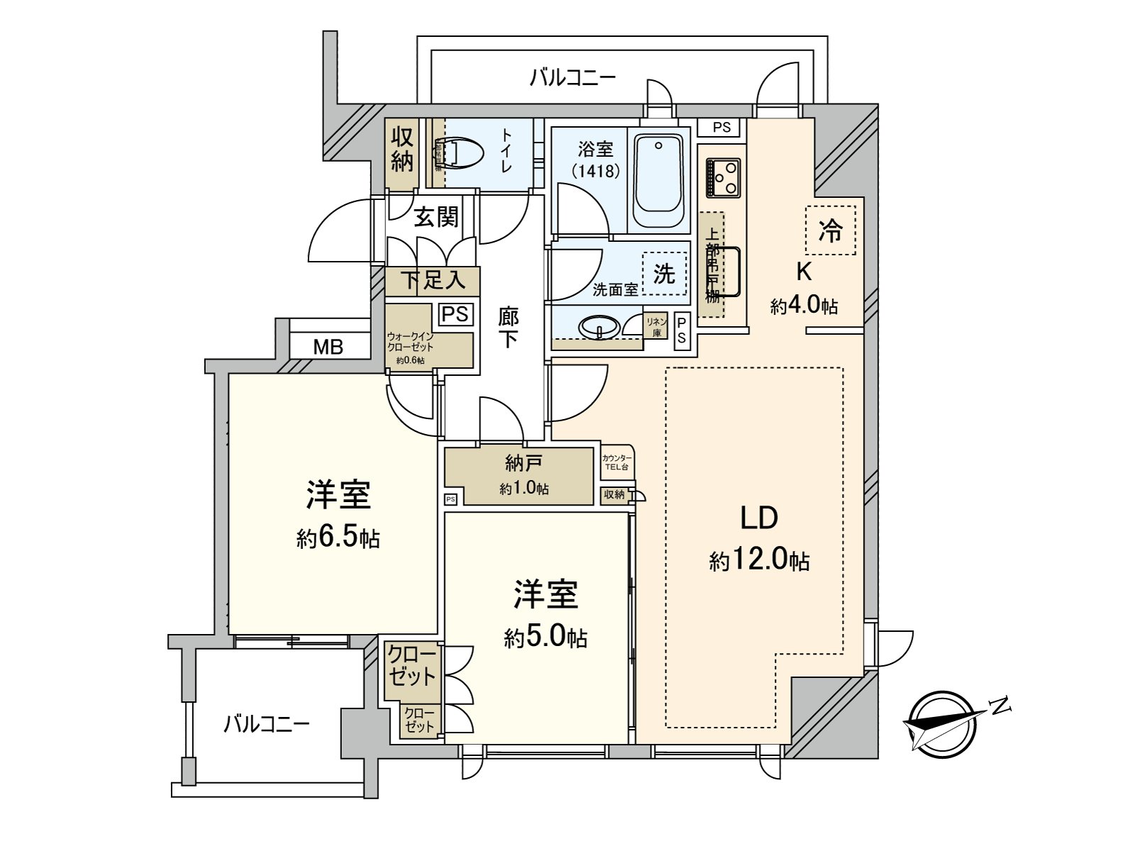 両面バルコニーの角住戸、通風も良好です。