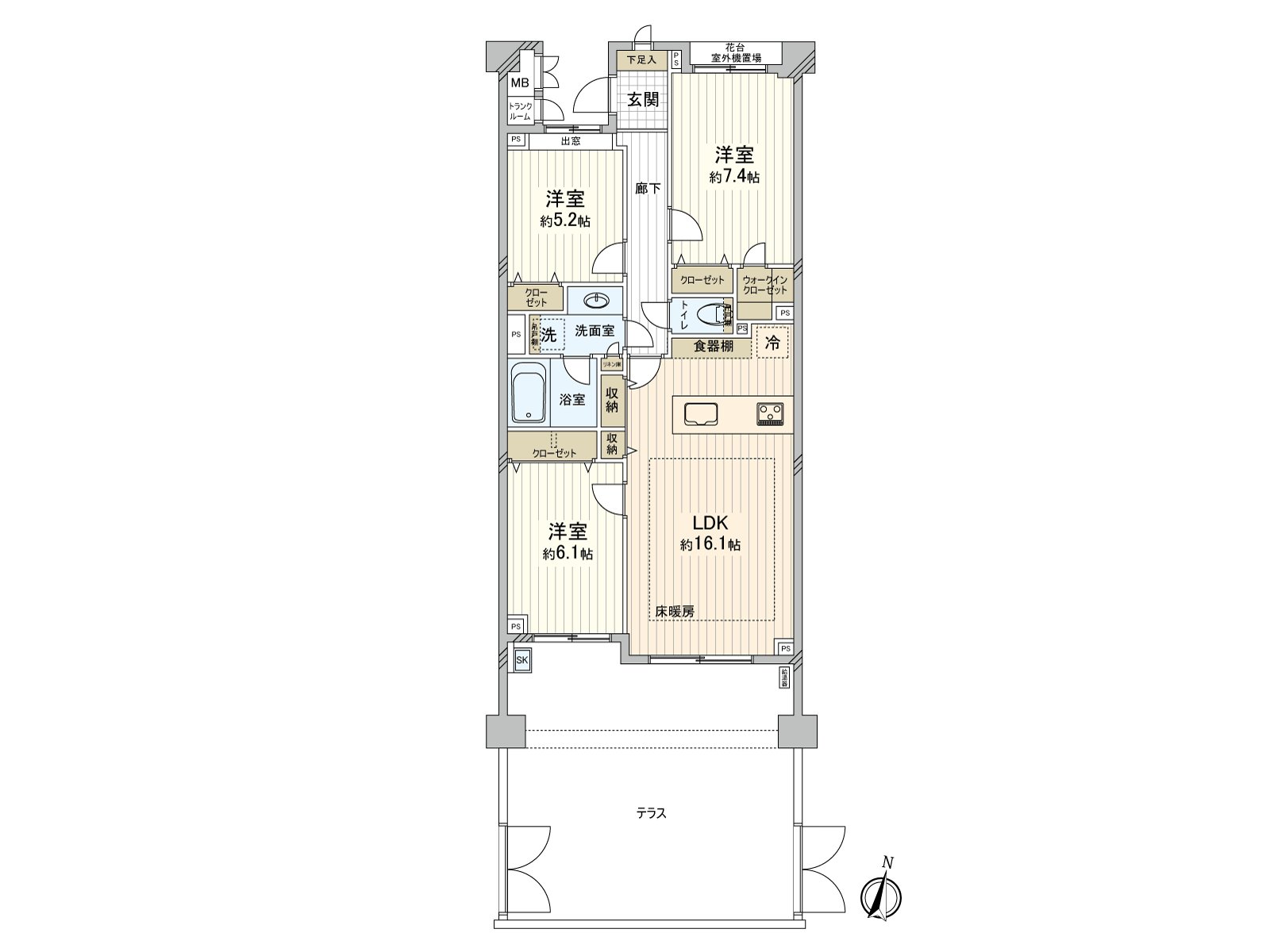 3LDK, exclusive area: 79.20 square meters (about 23.95 tsubo)