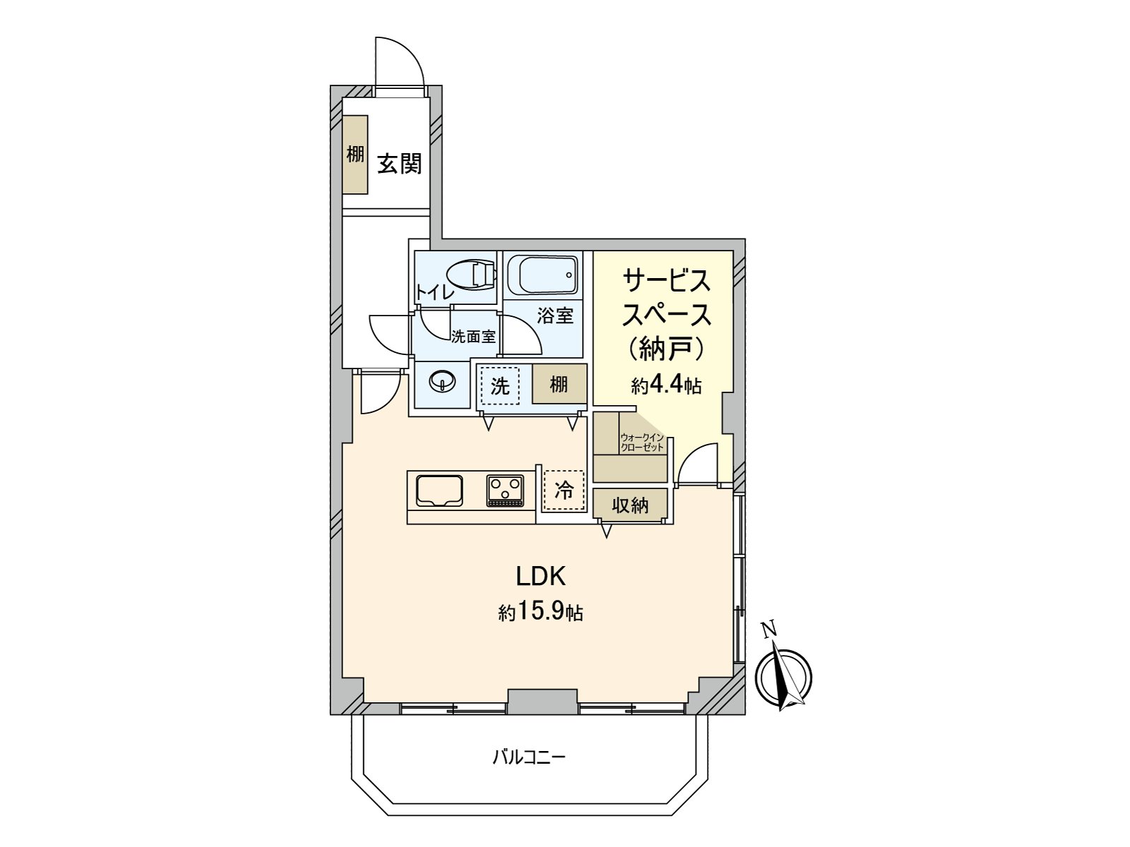 1SLDK，私人使用面積：48.77平方公尺(約14.75坪)