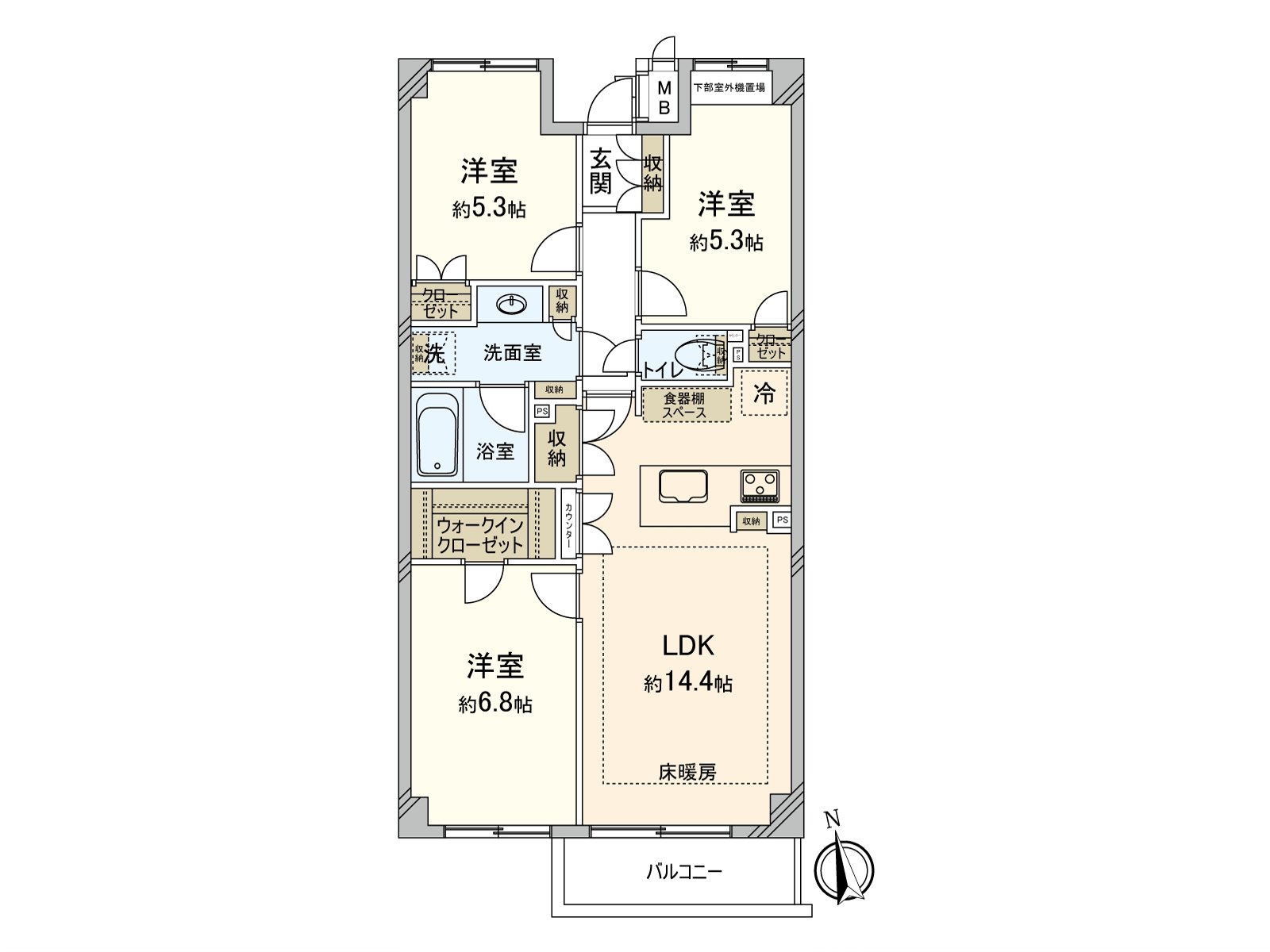 3LDK, exclusive area: 71.12 square meters (about 21.51 tsubo)