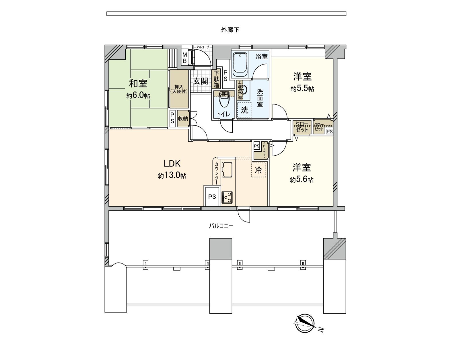 实际使用面积70.65平米房型：3LDK