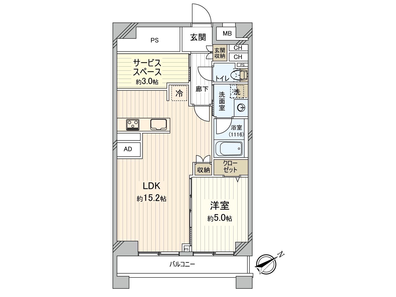 1SLDK, exclusive area: 56.16 square meters (about 16.98 tsubo)