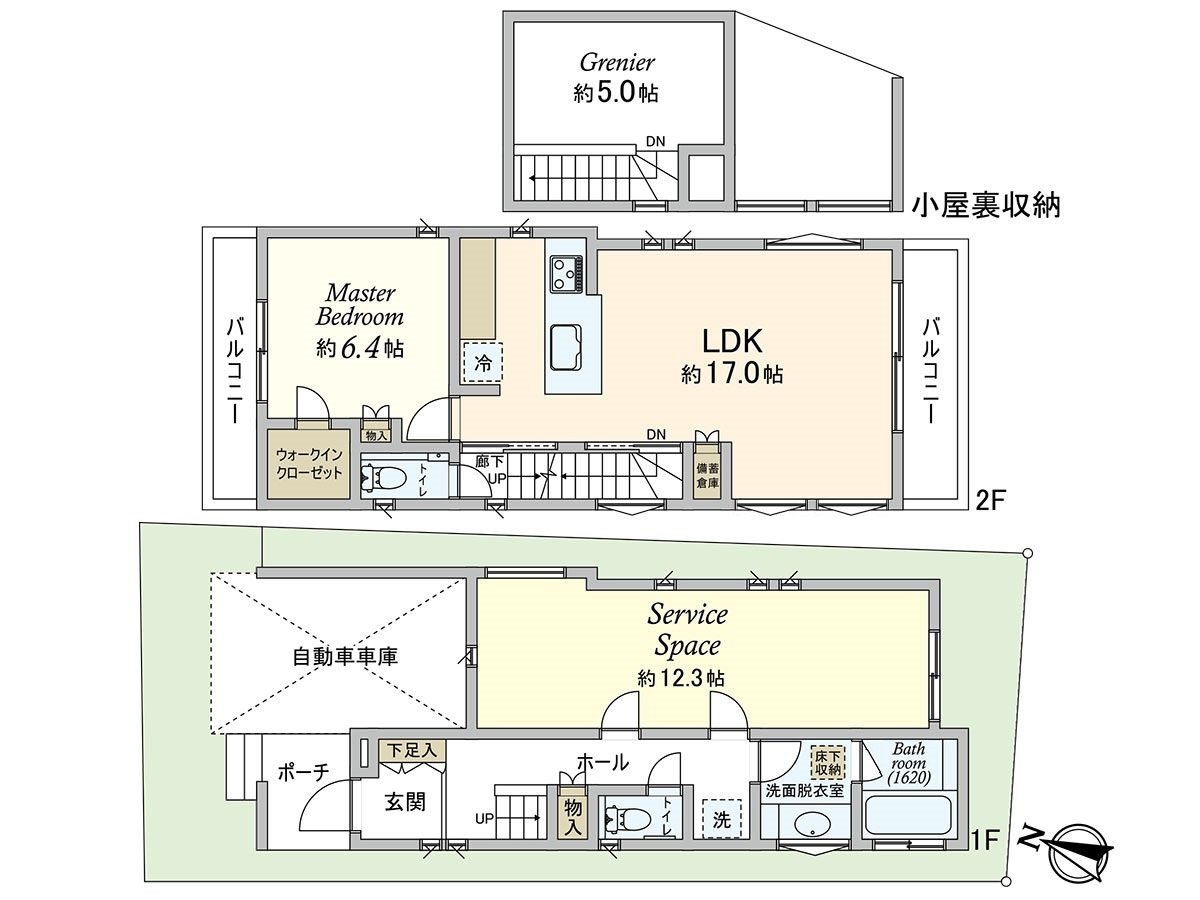 ■１ＬＤＫ＋Ｓ＋約５．０帖のグルニエ■駐車スペース１台分（但し、車種による）■土地面積８５．１０平米■建物面積９７．５５平米