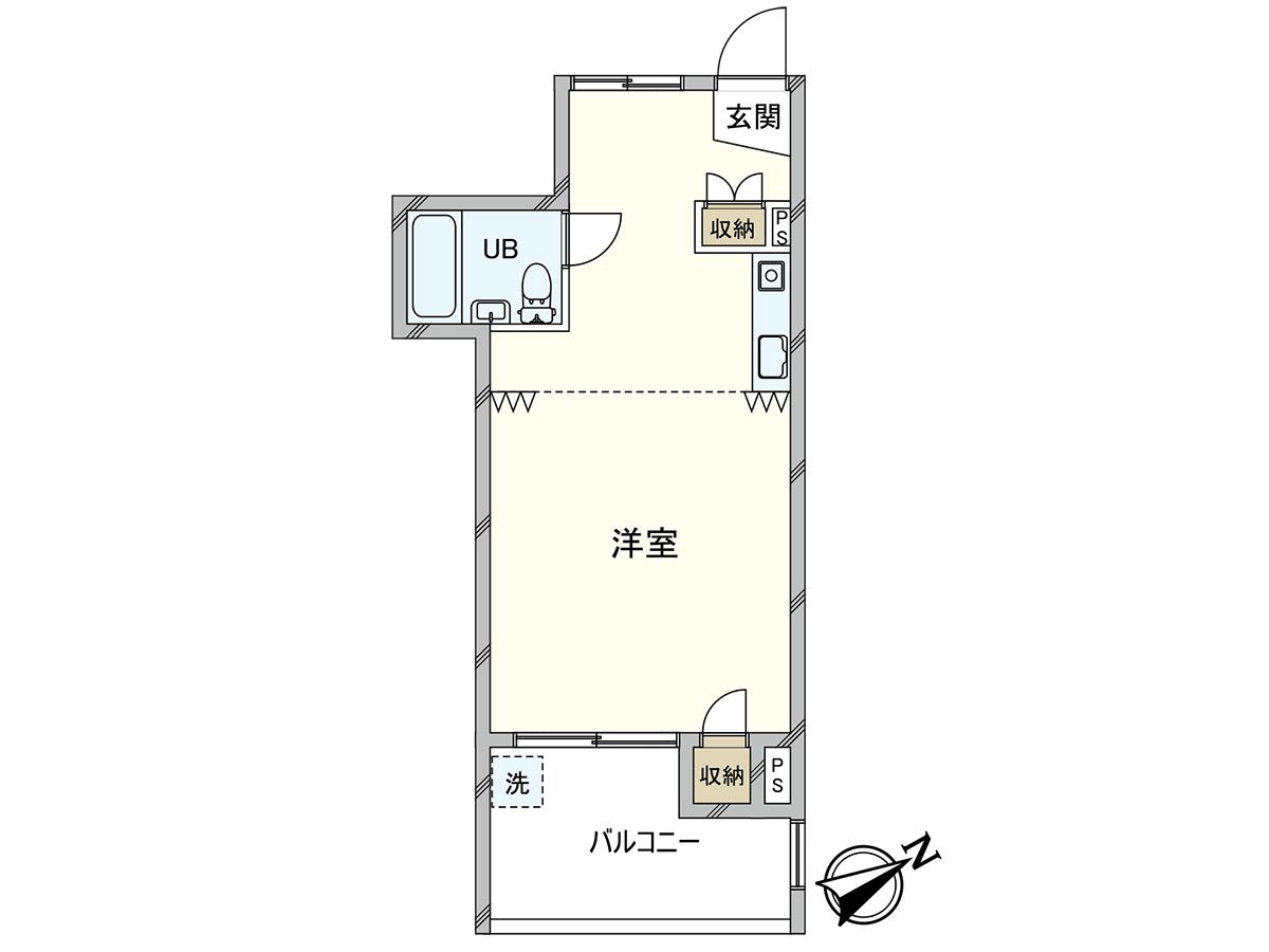 關於平面圖一間房變成客廳和廚房和西式房間。