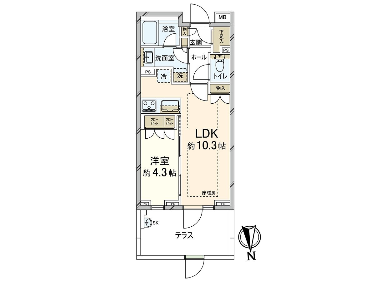 在37.63平方公尺，1LDK，預先階做住戸無