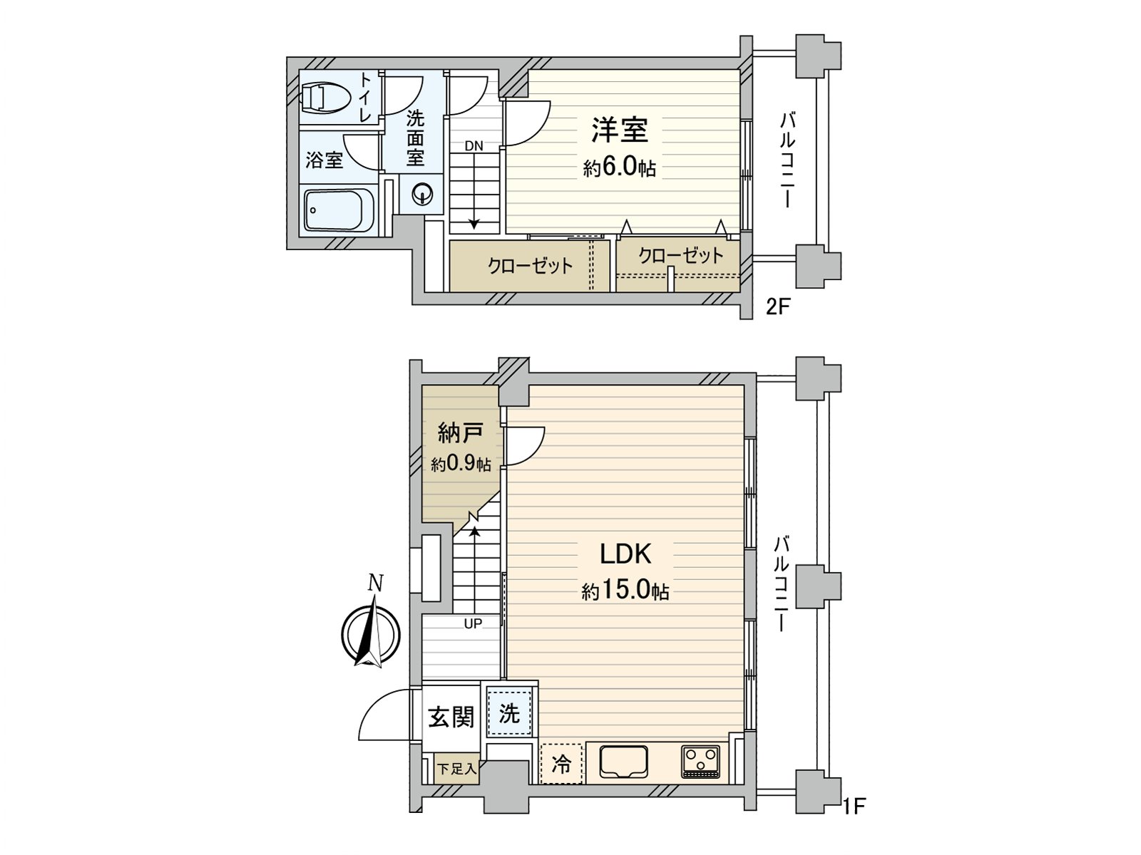1SLDK，私人使用面積：56.35平方公尺