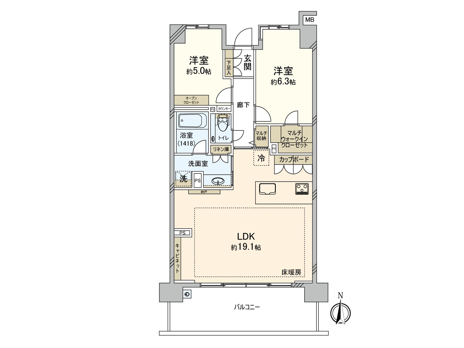 2LDK，私人使用面積：71.77平方公尺