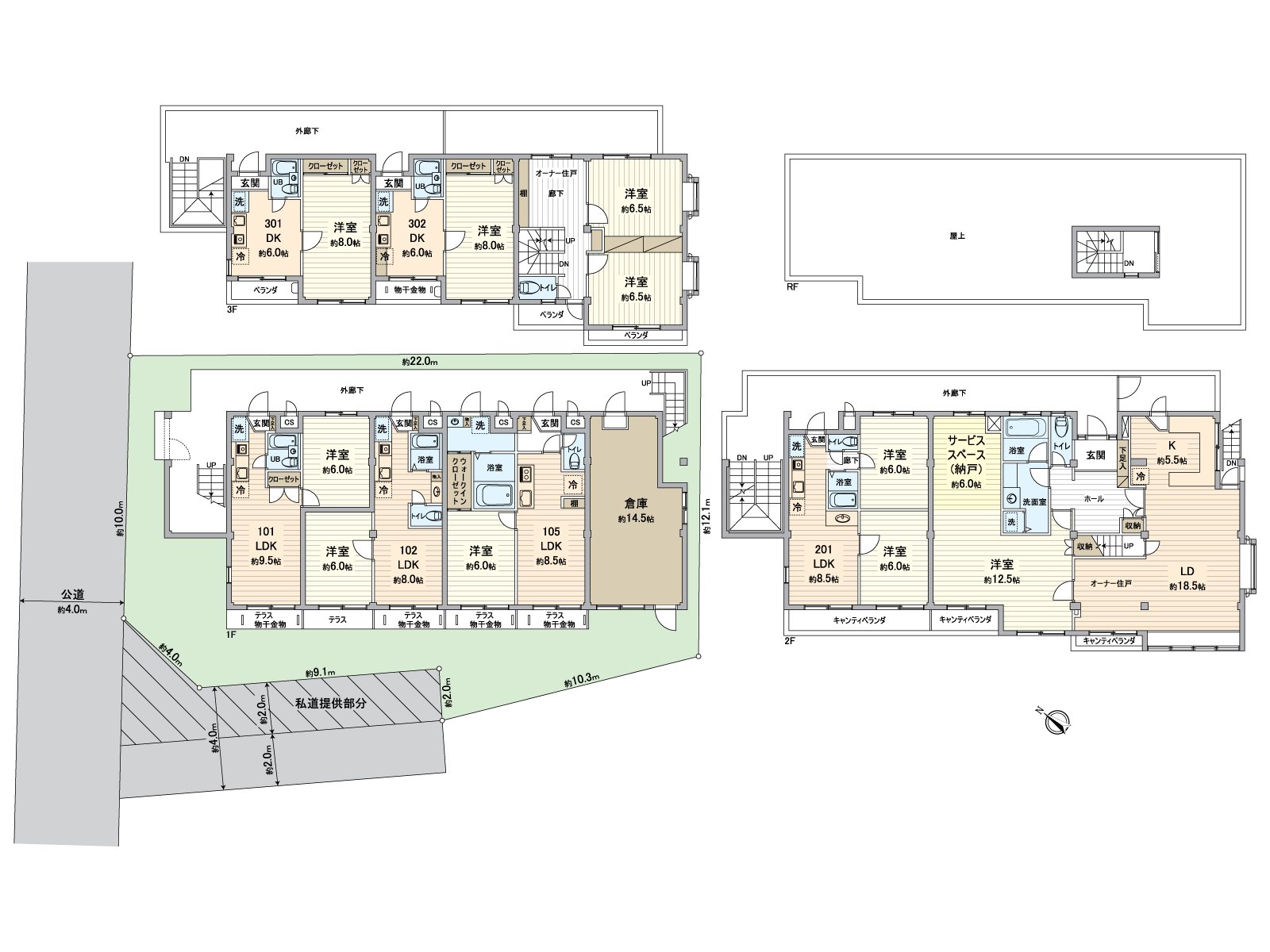 ※The floor plan is based on the design drawing at the time of the building, the report from a seller, a lease offer drawing, but may differ from condition.
