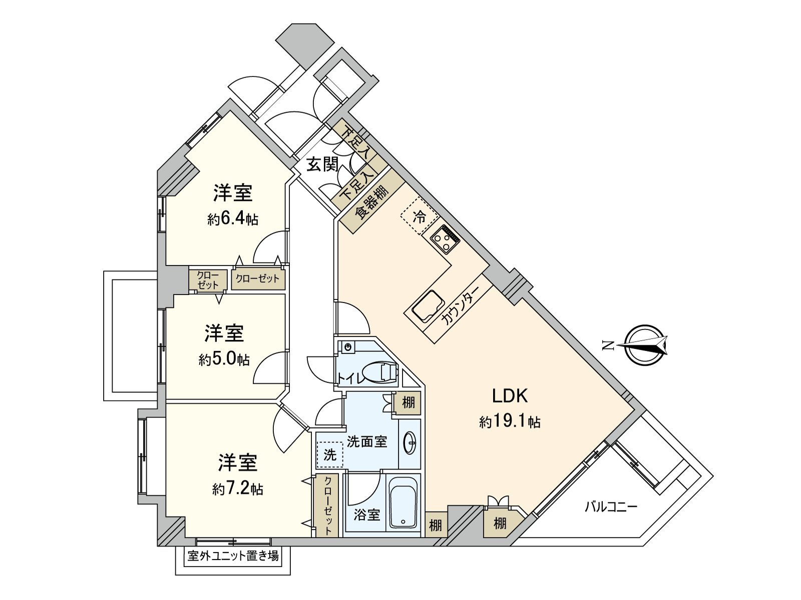 84.70 square meters of Exclusive area, Plan of the 3LDK