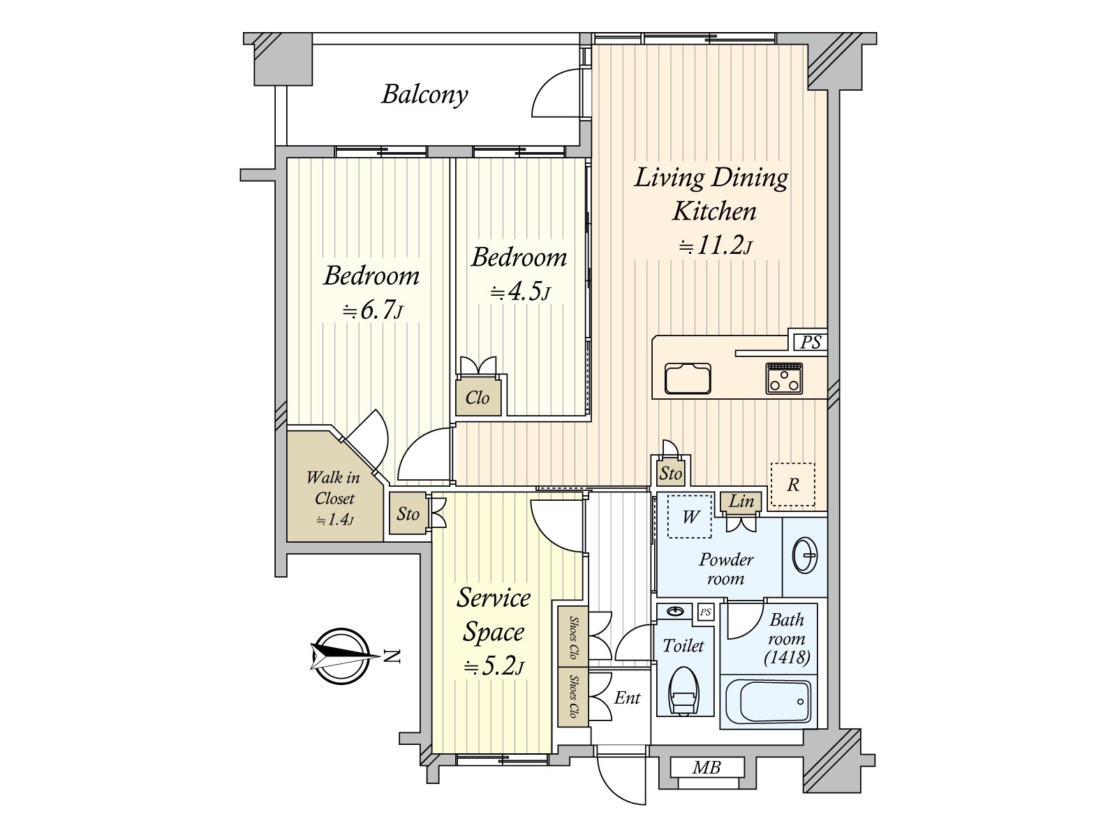 2SLDK of 70.66 square meters of exclusive area