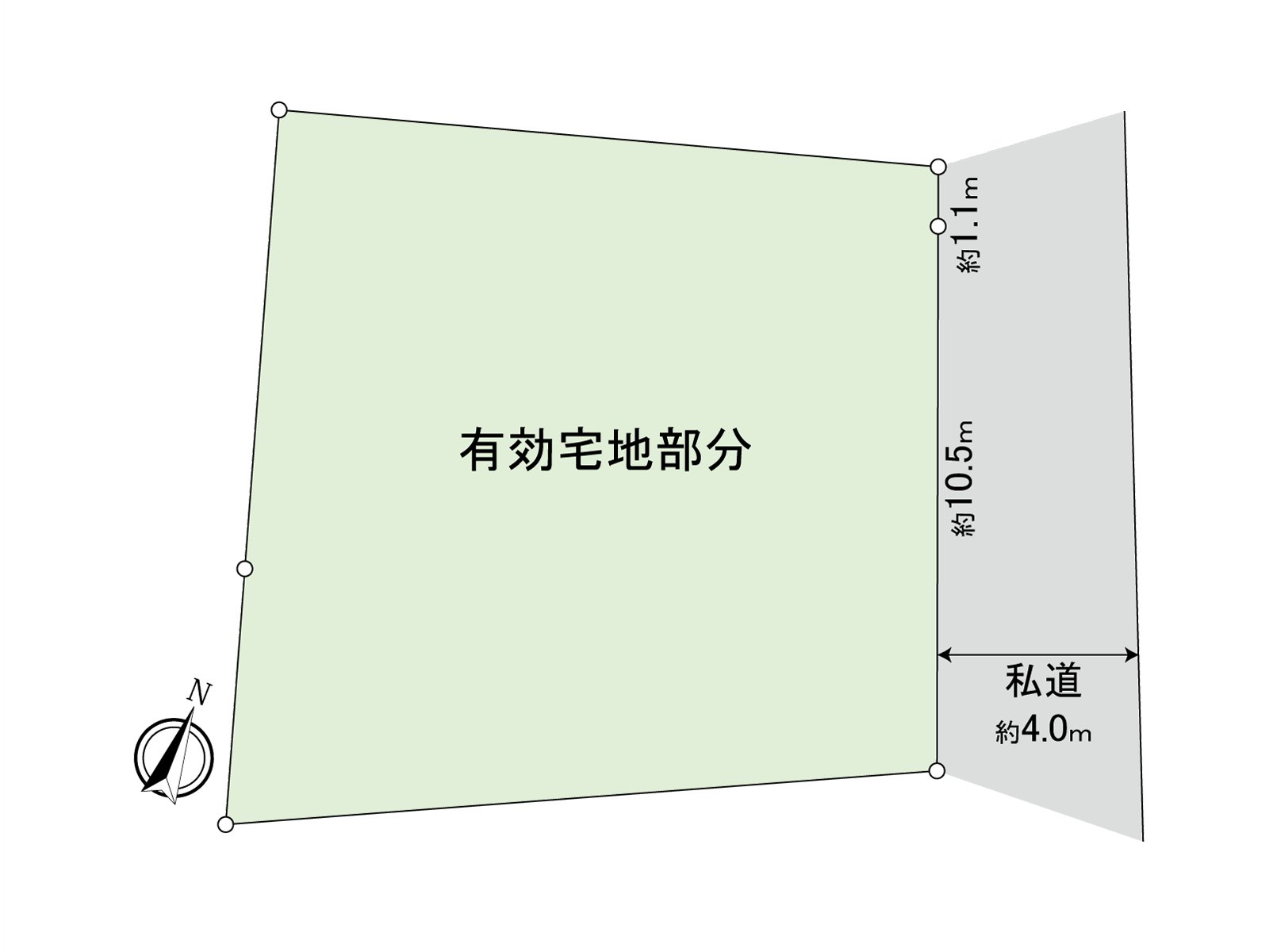 東北一側前面道路是幅員約4.0m，正面寬度約11.6m。是討論能領受各種各樣的計劃的整形地。