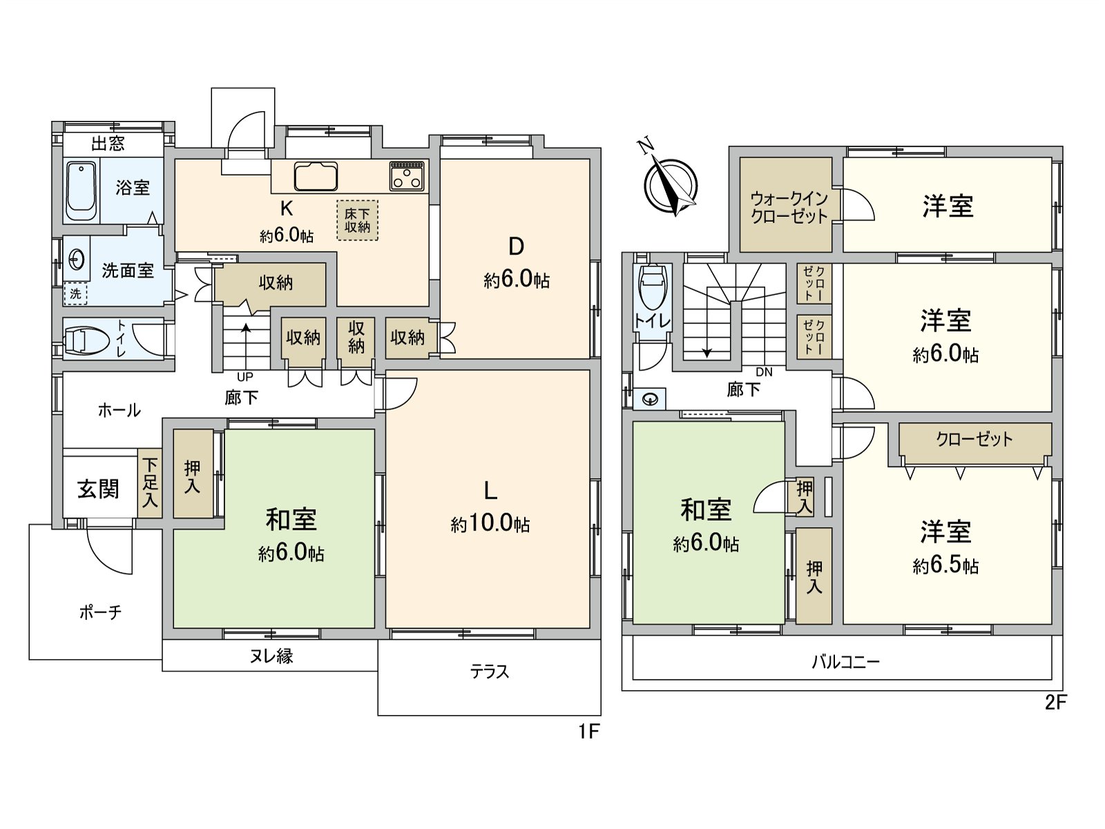 是走廊收纳或者WIC的具有存储空间丰富地的家。同生活邻接的日式房间因为也能进出走廊所以也作为客厅可以使用。