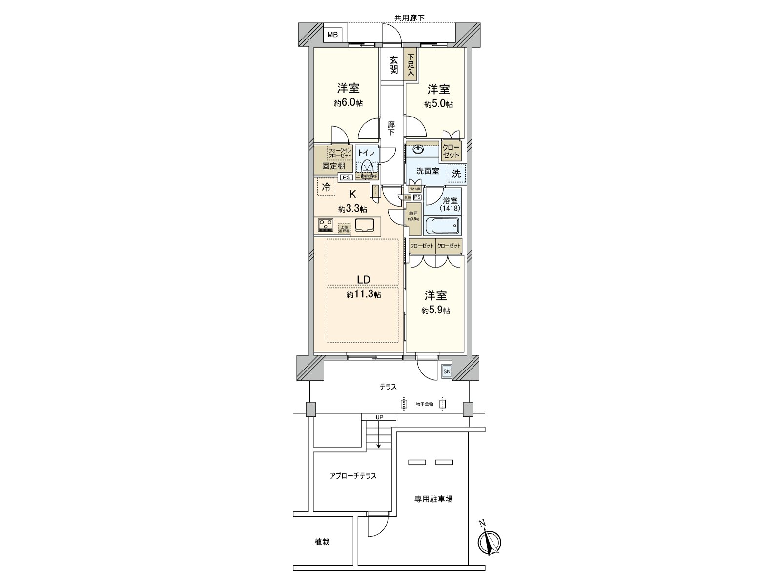 It is a 3LDK dwelling unit of the good Southwest Orientation per positive. With the exclusive Parking lot (Depending on car type/payment). With extensive Terrace approach Terrace.